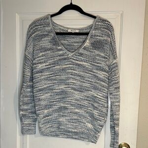 Madewell Blue and White V-Neck Sweater